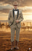 Men’s Western Cowboy Suit – 3-Piece Tan Tuxedo with Black Lapel, Vest, and Pants Beige  Color