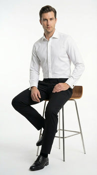Mens White Herringbone Shadow and Tone on Tone Dress Shirt – Classic Formal Wedding