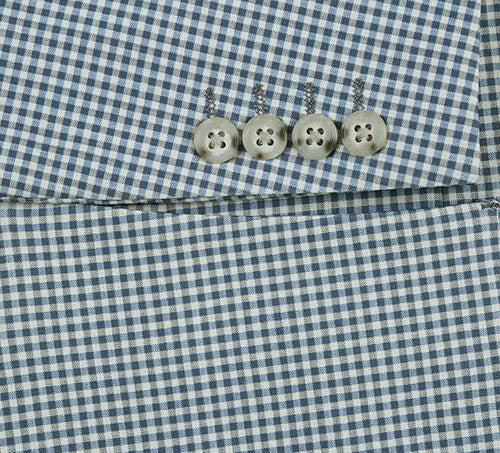 Half Canvas Slim Fit Blazer in Sage Blue Check - Image 6