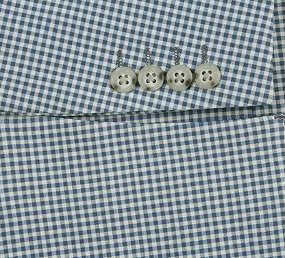 Half Canvas Slim Fit Blazer in Sage Blue Check - Image 6
