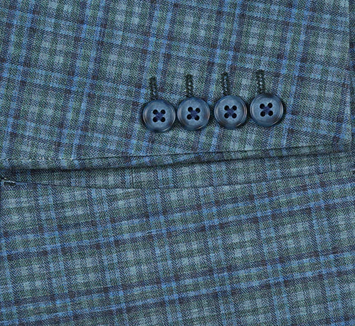 Half Canvas Slim Fit Blazer in Green Blue Check - Image 6