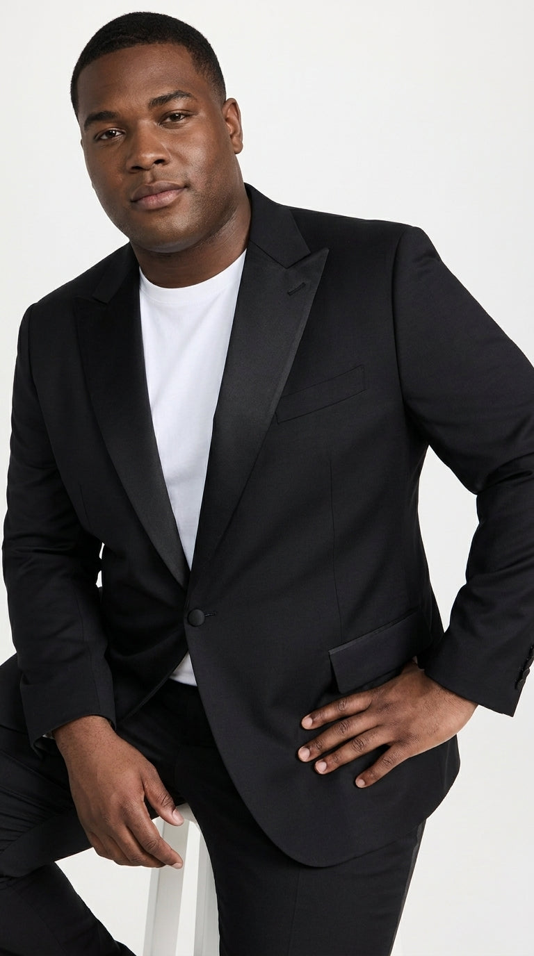 Men’s Classic Black Dinner Jacket – Satin Peak Lapel Formal Tuxedo Blazer