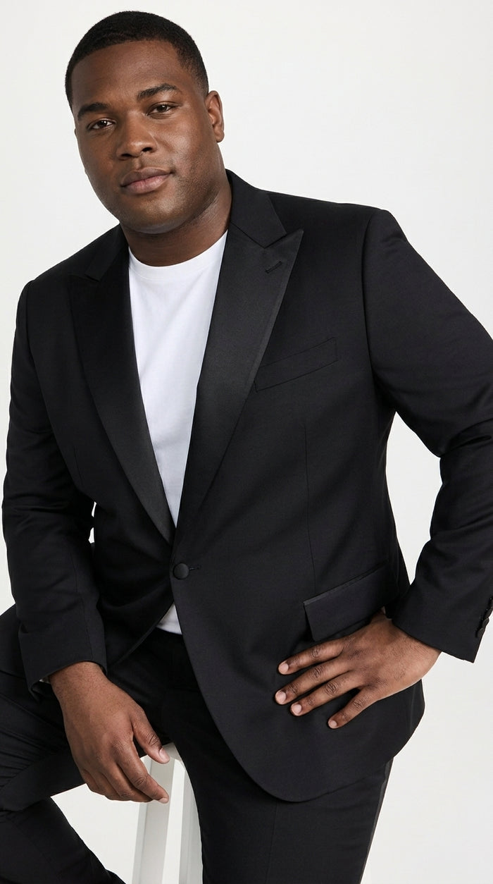 Men’s Classic Black Dinner Jacket – Satin Peak Lapel Formal Tuxedo Blazer