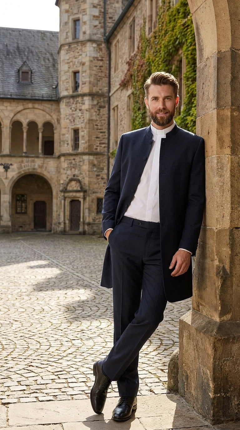 Men’s Black Mandarin Collar Suit – Matrix Neo Inspired Long Jacket & Pants Formal Suit