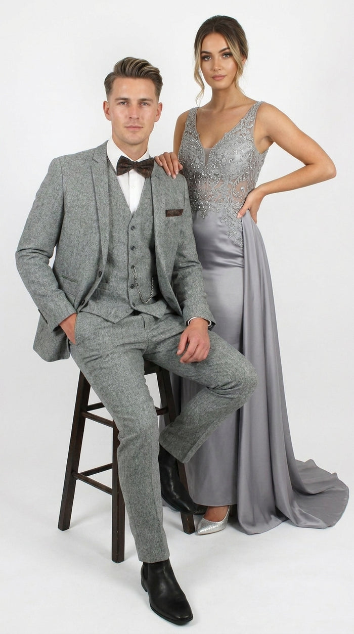 Men’s Edwardian Grey 3-Piece Suit – Dickens Downton Abbey Victorian Vintage Tweed Suit