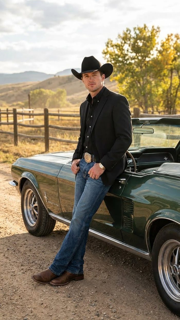 Men’s Black Western Blazer Jacket, Classic Cowboy Style Sport Coat for Casual Formal Wear