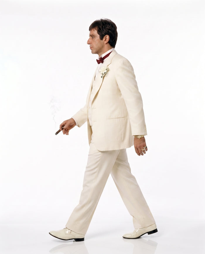 Tony Montana’s Ivory Vested Suit – Classic Ivory 3 Piece Suit for Wedding, Formal and Evening Wear