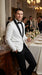 Men’s White Dinner Jacket Disco Blazer 1980s Sequin Style Jacket – Black Lapel Party Blazer, Formal Masquerade Club Wear Paisley Fabric + Bowtie