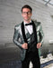 Mens One Button Organic Print Shiny Prom Tuxedo in Green