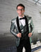 Mens One Button Organic Print Shiny Prom Tuxedo in Green