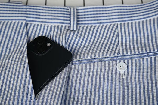 Mens Seersucker Pants - Summer Casual Pinstripe Modern Fit in Color Navy Blue