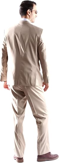 Mens Extra Long For Tall Man Vested 3 Piece Suit in Color Beige Two Buttons Modern Fit