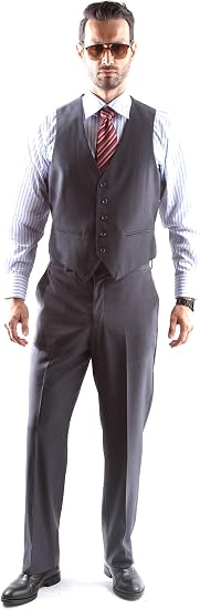 Mens Extra Long For Tall Man Vested 3 Piece Suit in Color Gray Two Buttons Modern Fit