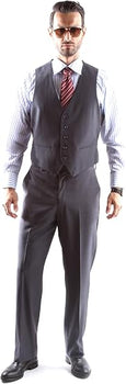 Mens Extra Long For Tall Man Vested 3 Piece Suit in Color Gray Two Buttons Modern Fit