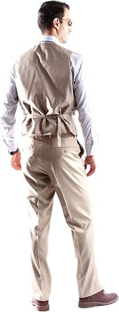 Mens Extra Long For Tall Man Vested 3 Piece Suit in Color Beige Two Buttons Modern Fit
