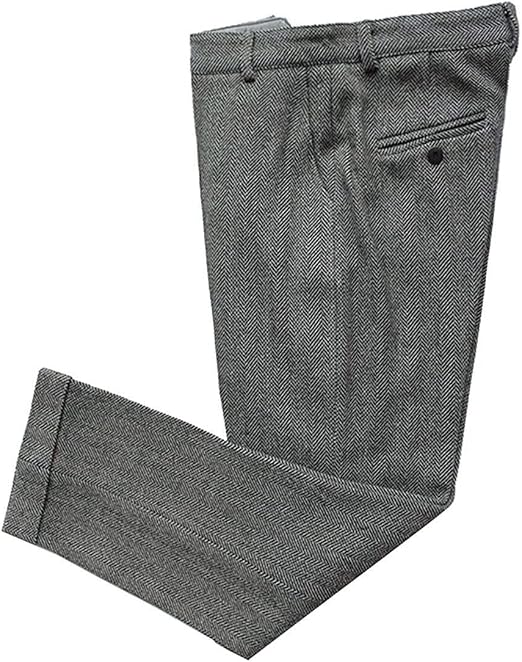 Mens Vintage Tweed Dress Pants Slacks Trousers Regular Fit Suit Pants in Grey