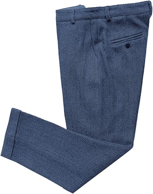 Mens Vintage Tweed Dress Pants Slacks Trousers Regular Fit Suit Pants in Blue - view 2