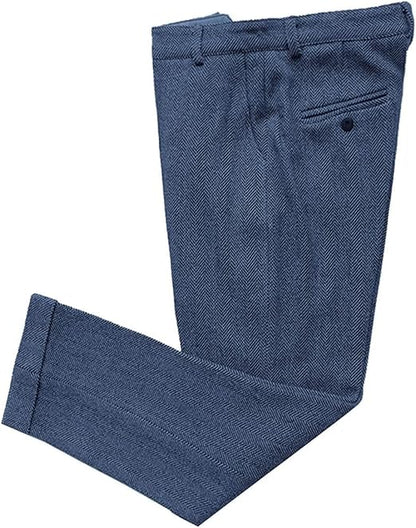 Mens Vintage Tweed Dress Pants Slacks Trousers Regular Fit Suit Pants in Blue - view 2