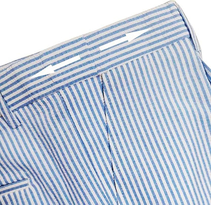 Mens Seersucker Pants - Summer Casual Pinstripe Modern Fit in Color Blue