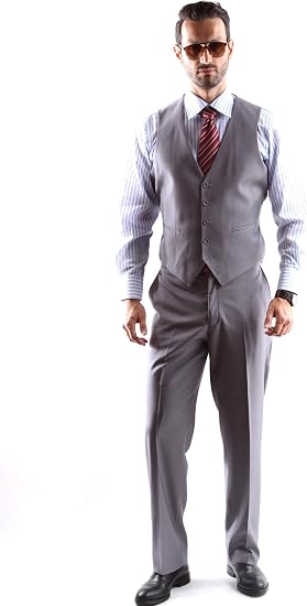 Mens Extra Long For Tall Man Vested 3 Piece Suit in Color Light Gray Two Buttons Modern Fit