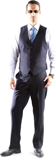 Mens Extra Long For Tall Man Vested 3 Piece Suit in Color Navy Two Buttons Modern Fit