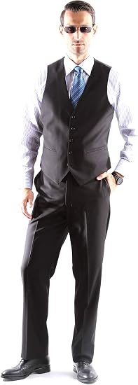 Mens Extra Long For Tall Man Vested 3 Piece Suit in Color Black Two Buttons Modern Fit