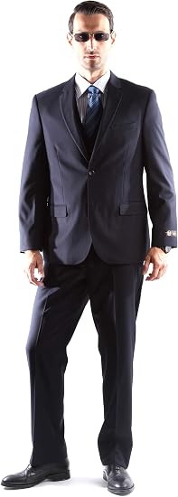 Mens Extra Long For Tall Man Vested 3 Piece Suit in Color Navy Two Buttons Modern Fit
