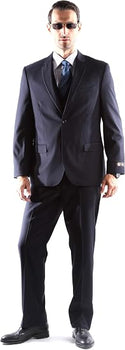 Mens Extra Long For Tall Man Vested 3 Piece Suit in Color Navy Two Buttons Modern Fit