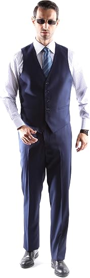 Mens Extra Long For Tall Man Vested 3 Piece Suit in Color Midnight Blue Two Buttons Modern Fit