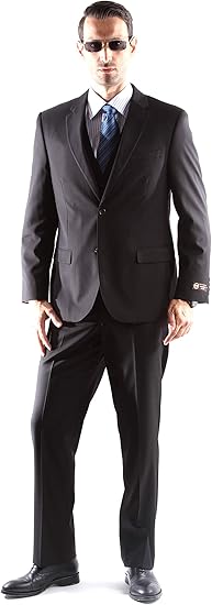 Mens Extra Long For Tall Man Vested 3 Piece Suit in Color Black Two Buttons Modern Fit