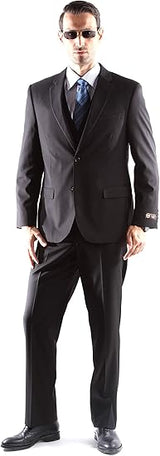 Mens Extra Long For Tall Man Vested 3 Piece Suit in Color Black Two Buttons Modern Fit