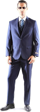 Mens Extra Long For Tall Man Vested 3 Piece Suit in Color Midnight Blue Two Buttons Modern Fit