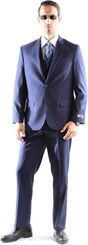 Mens Extra Long For Tall Man Vested 3 Piece Suit in Color Midnight Blue Two Buttons Modern Fit