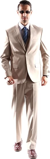 Mens Extra Long For Tall Man Vested 3 Piece Suit in Color Beige Two Buttons Modern Fit