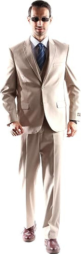 Mens Extra Long For Tall Man Vested 3 Piece Suit in Color Beige Two Buttons Modern Fit