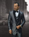 Mens One Button Shiny Vested Shawl Prom Tuxedo in Grey