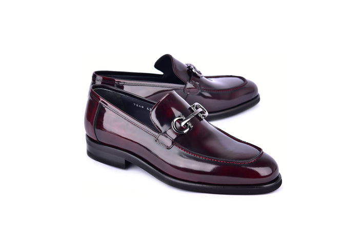 C0001205-7249 loafer with silver buckle-Dark Burgundy