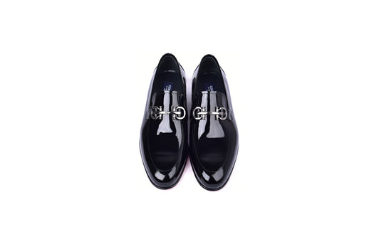 C00012-7260 Formal loafer with silver buckle-Black Patent - Image 4
