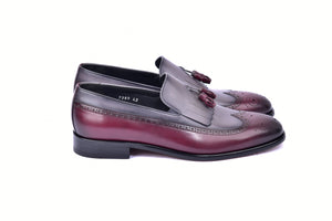 C00018-7397 Wing tip Kiltie Tassel Loafer-Burgundy/Grey - Image 2