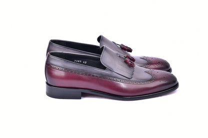 C00018-7397 Wing tip Kiltie Tassel Loafer-Burgundy/Grey - Image 2