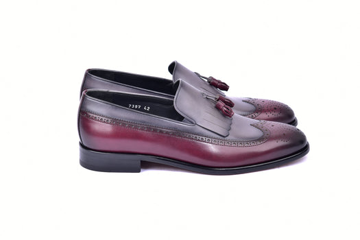 C00018-7397 Wing tip Kiltie Tassel Loafer-Burgundy/Grey - Image 2