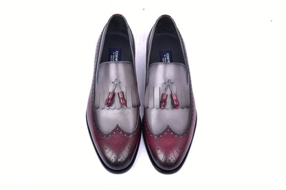 C00018-7397 Wing tip Kiltie Tassel Loafer-Burgundy/Grey - Image 4