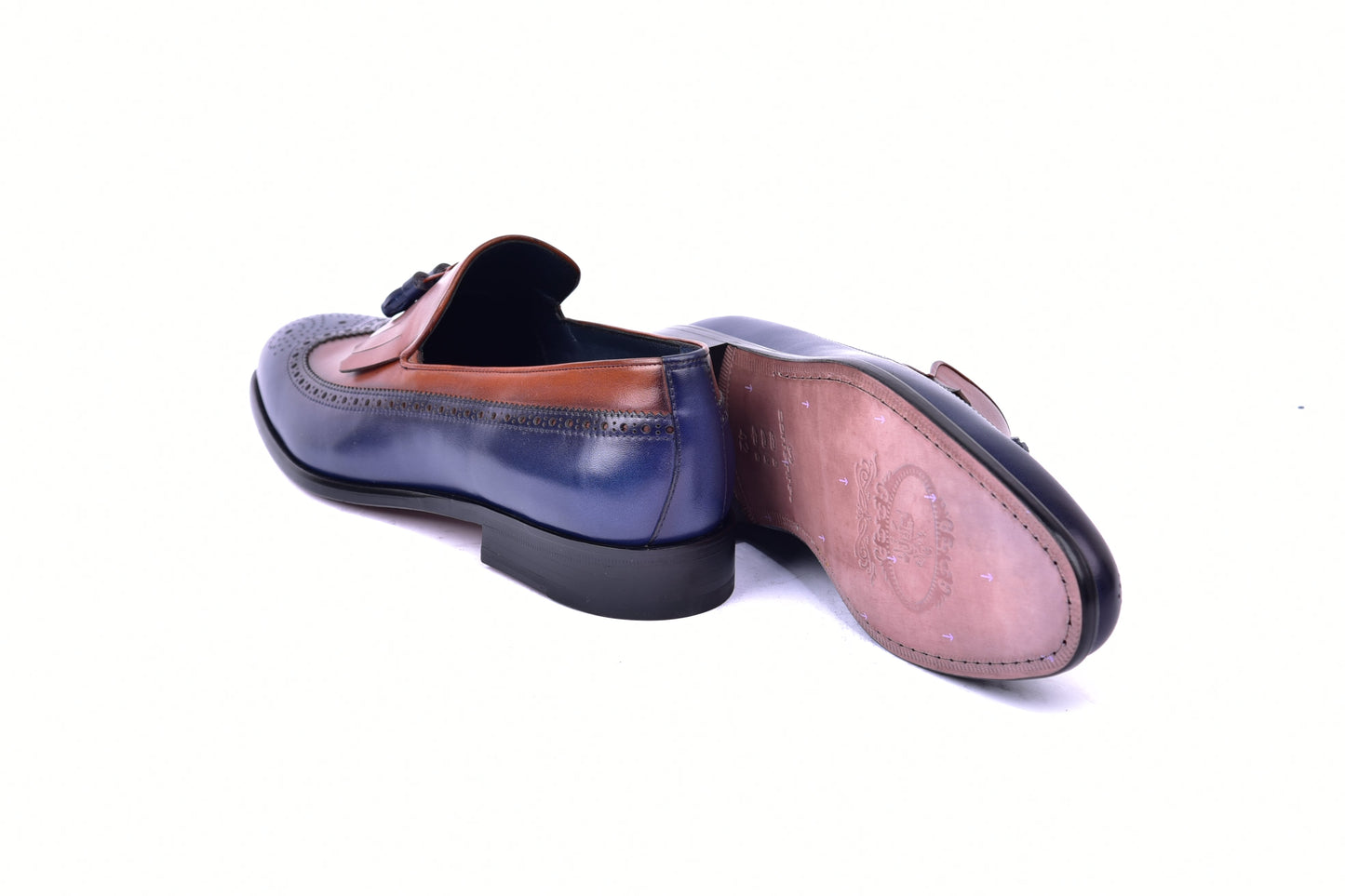 C00019-7397 Wing tip Kiltie Tassel Loafer-Navy/Tan - Image 3