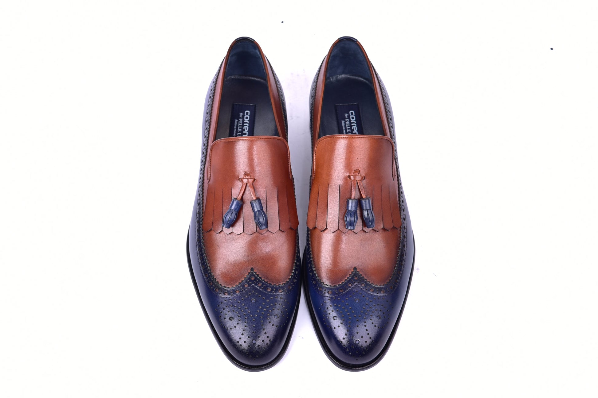 C00019-7397 Wing tip Kiltie Tassel Loafer-Navy/Tan - Image 4