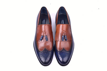 C00019-7397 Wing tip Kiltie Tassel Loafer-Navy/Tan - Image 4