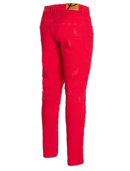 Distressed Moto Jeans  in Red color