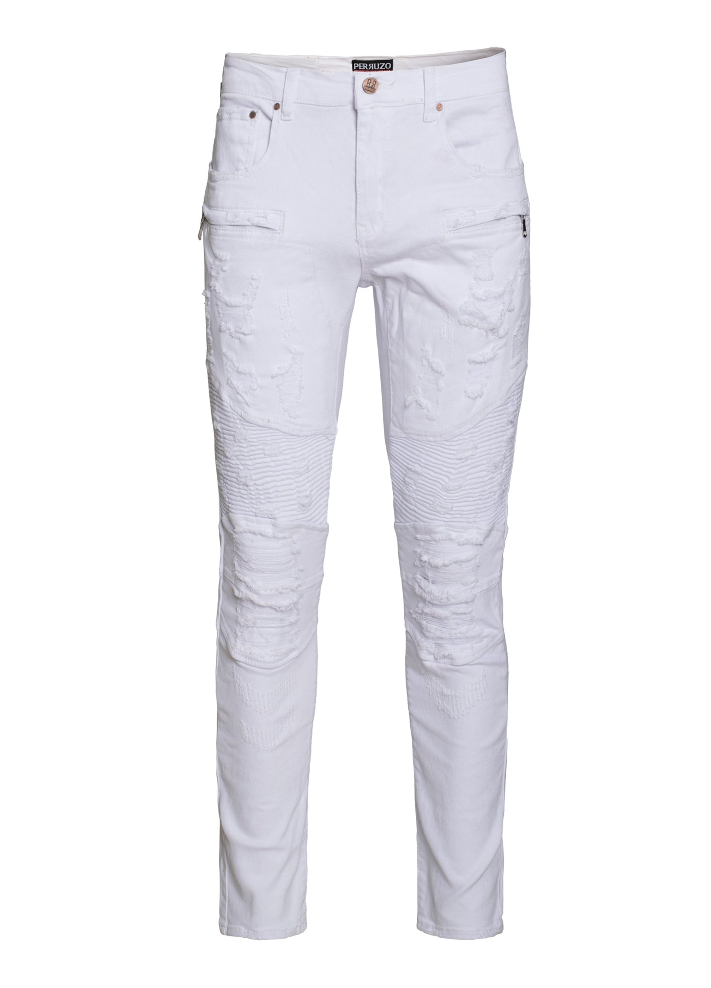 Distressed Moto Jeans in White