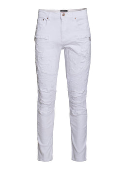 Distressed Moto Jeans in White
