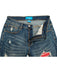 PX Indigo denim , quilted red patches
