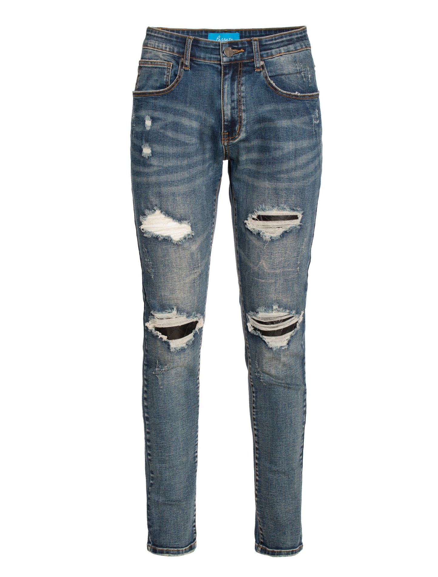 PX Jean with Quilted pleather patches in In Indigo